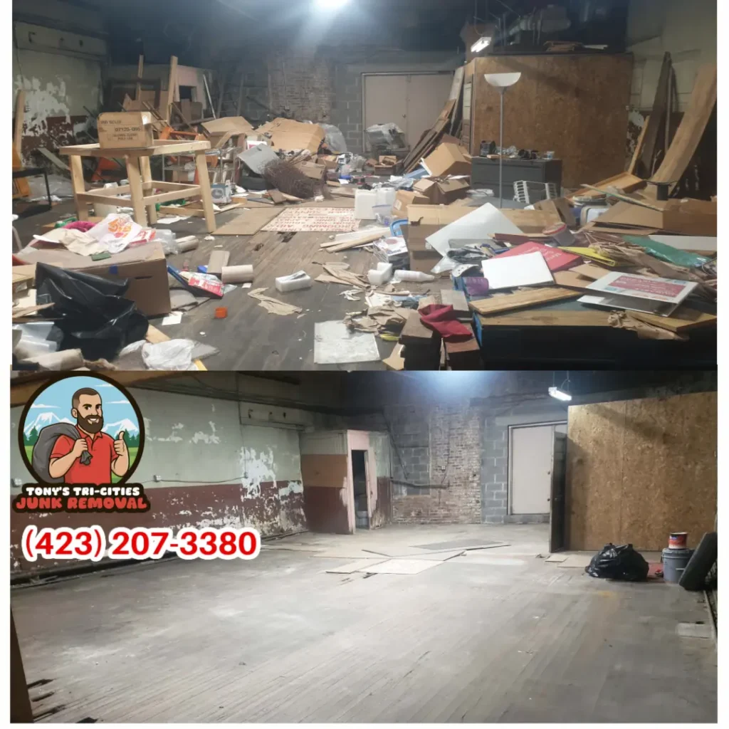 Commercial junk removal job done in downtown kingsport on broad street right next to the red door agency. Everything removed from this commercial cleanout.